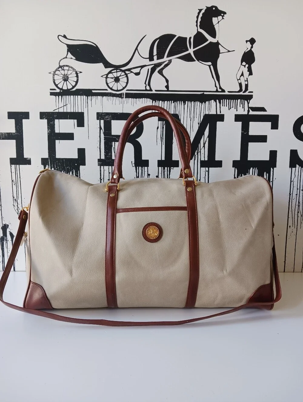 Pierre Balmain Leather Weekender Duffle , Travel Bag, Crossbody Bag